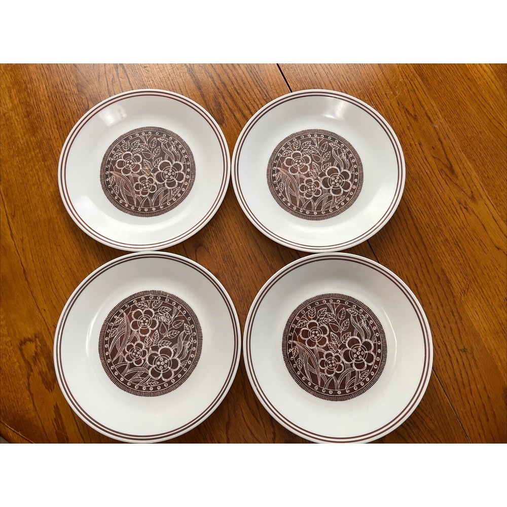 4- Corelle‎ BATIK 8-1/2 in Salad Luncheon Plate Corning Brown